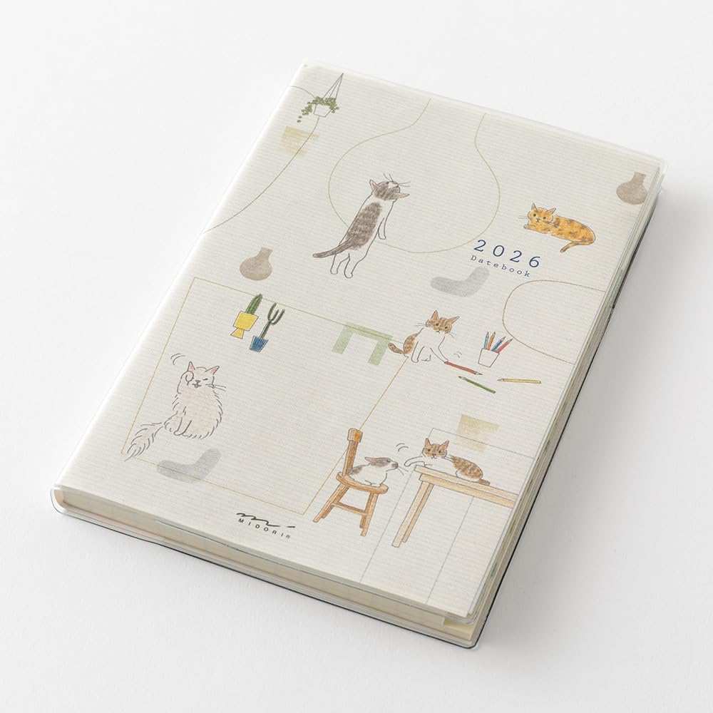 Midori 22373006 Pocket Diary, 2026, Weekly Limited Edition, Includes Bookmark, Cat Pattern (Begins January 2026) - Image 3