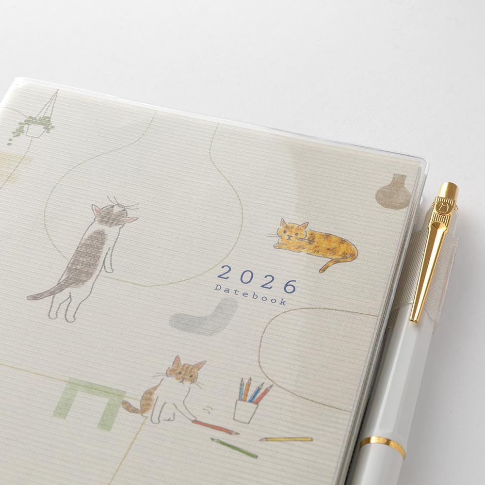 Midori 22373006 Pocket Diary, 2026, Weekly Limited Edition, Includes Bookmark, Cat Pattern (Begins January 2026) - Image 2